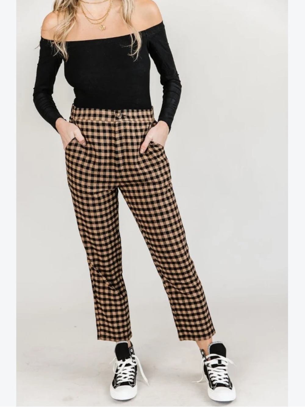 AMPERSAND AVE Black and Tan Check Chinos